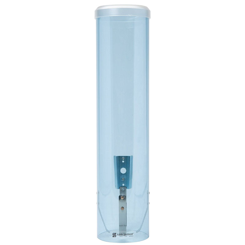 San Jamar C3260TBL 16" Pull-Type Water Cup Dispenser, Translucent Blue Plastic