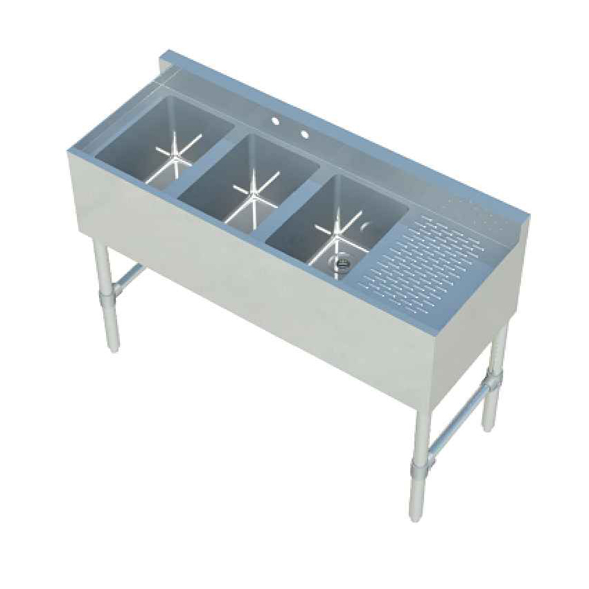 Sapphire SMBS-3R Three Compartment Underbar Sink Unit with Right Drainboard