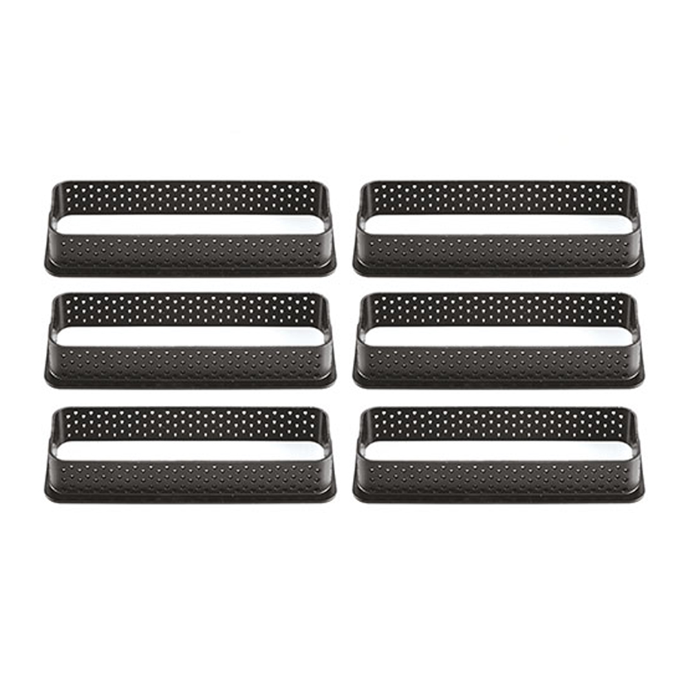 Silikomart 120 x 35 x 20mm High Rectangular Black Perforated Tarte Ring, Set of 6