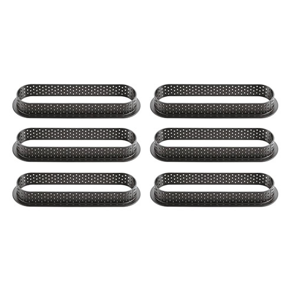 Silikomart Oblong Black Perforated Tarte Ring 146 x 35 x 20mm High, Set of 6