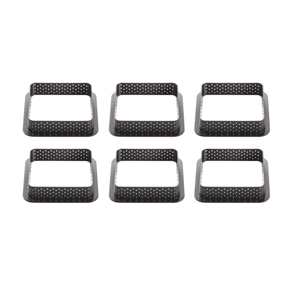 Silikomart 80mm Square Black Perforated Tarte Ring, Set of 6