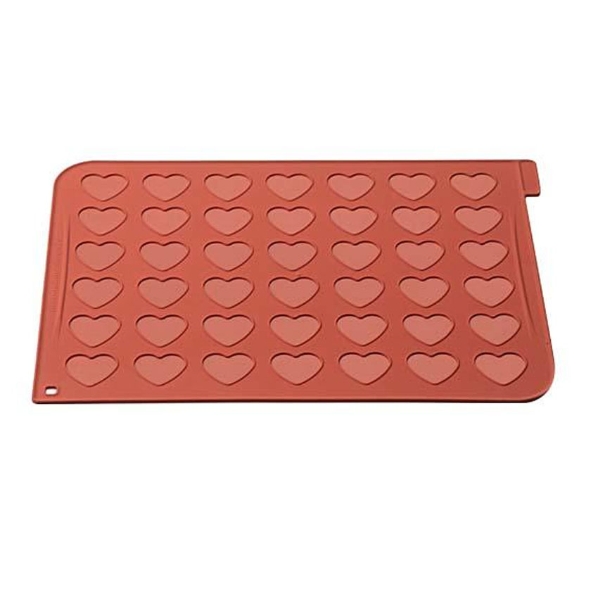 Silikomart Heart Macaroon Silicone Baking Sheet, Each Heart Cavity 1.53" x 1.37"; 42 Cavities