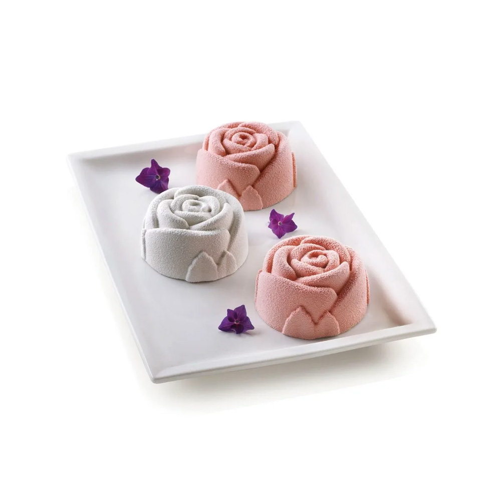 Silikomart Silicone Bakeware Rose Shape Mold 3.89 Oz, 2.99" Dia x 1.57" High 6 Cavities