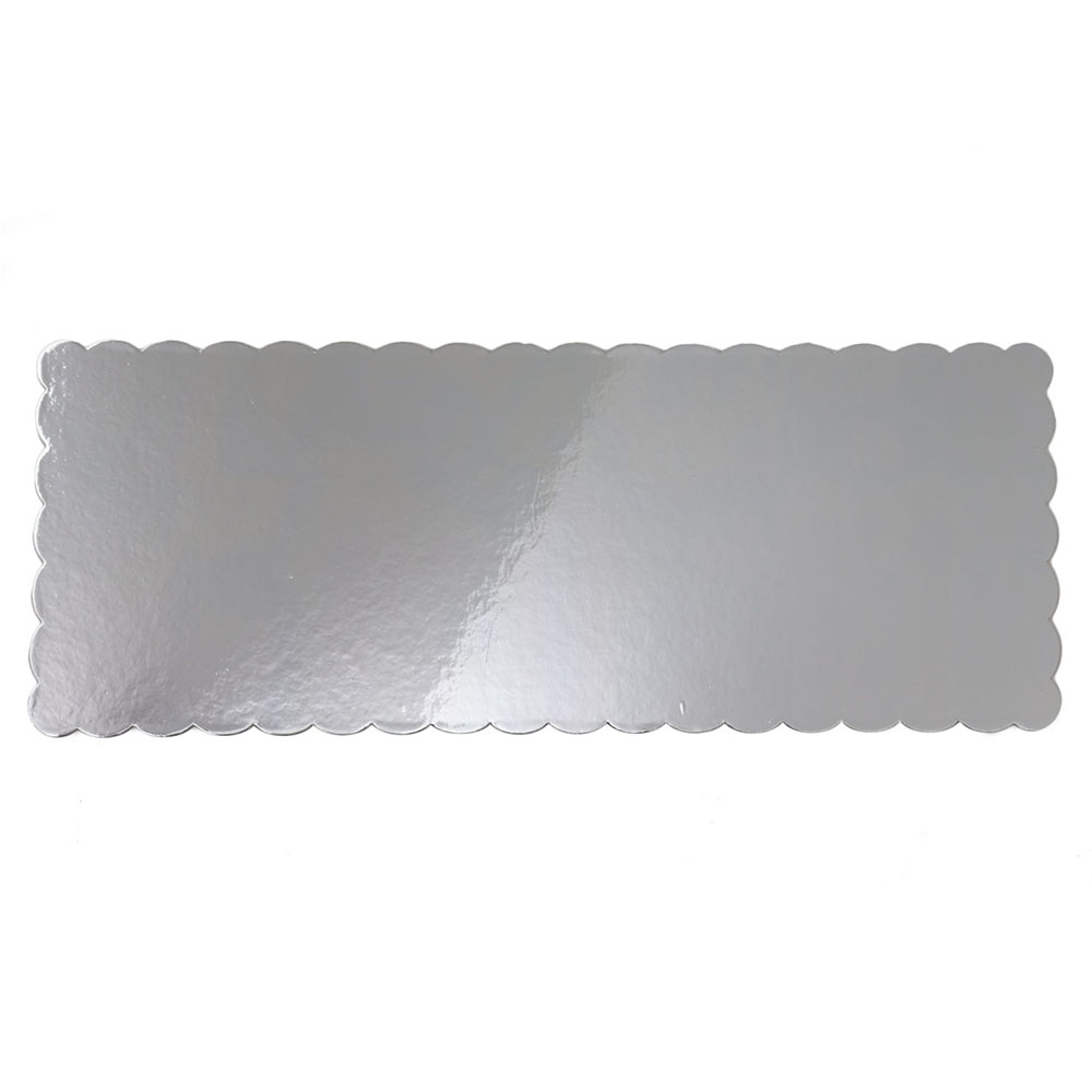 Silver Scalloped Log Cake Boards 6.5" x 16.75" - Pack of 25