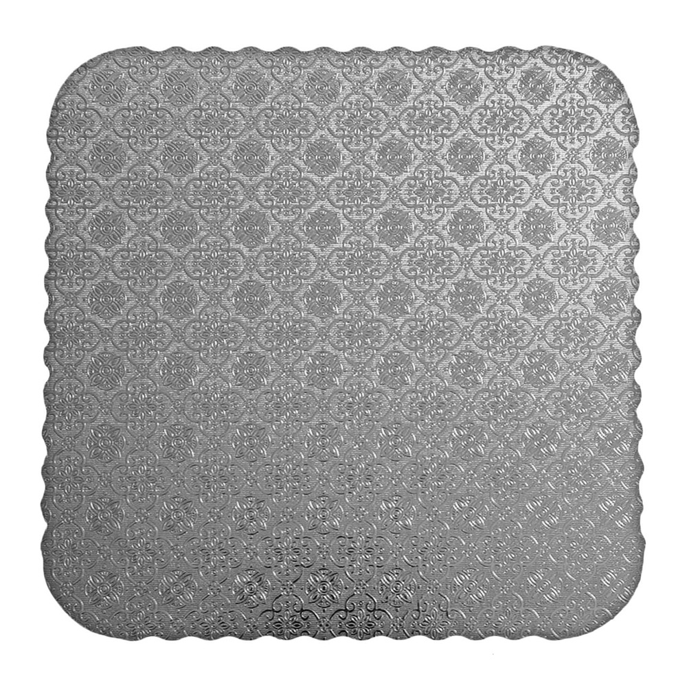 O'Creme Silver Scalloped Corrugated Square Cake Board, 8", Pack of 10