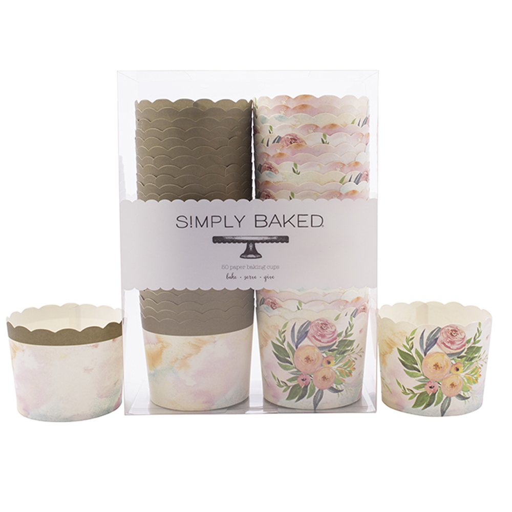 Simply Baked Large Watercolor Floral Baking Cups, Pack of 50 Muffin and