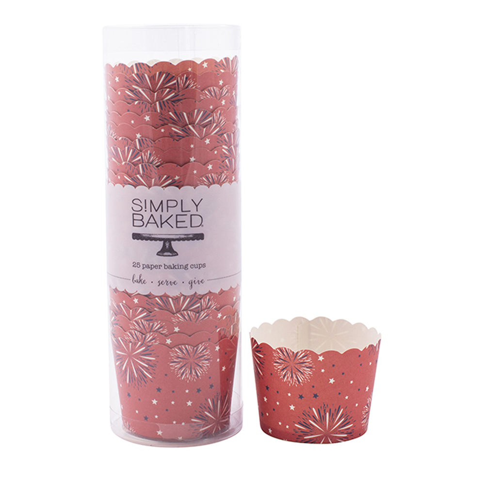 Simply Baked Small Red Fireworks Baking Cups, Pack of 25
