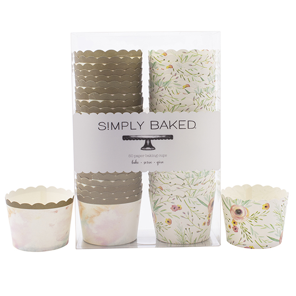 Simply Baked Small Watercolor Floral Baking Cups, Pack of 50 Muffin and