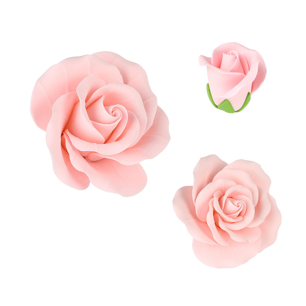 Soft Pink Garden Roses Gumpaste Flowers - Set of 6