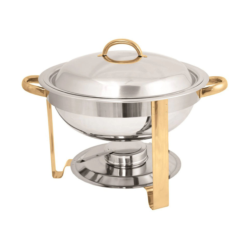 Stainless Steel Round Chafer with Gold Accents, 4 Quart
