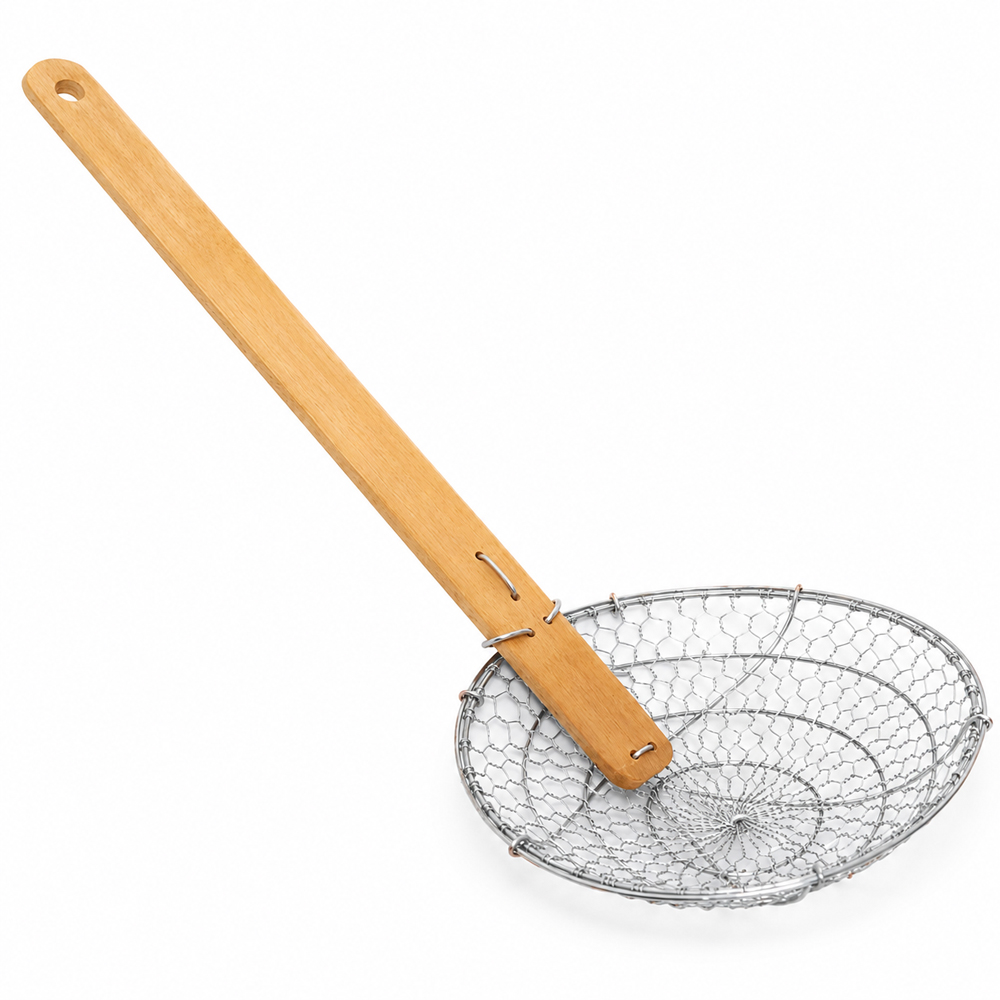Stainless Steel Skimmer with Bamboo Handle, 14" Diameter