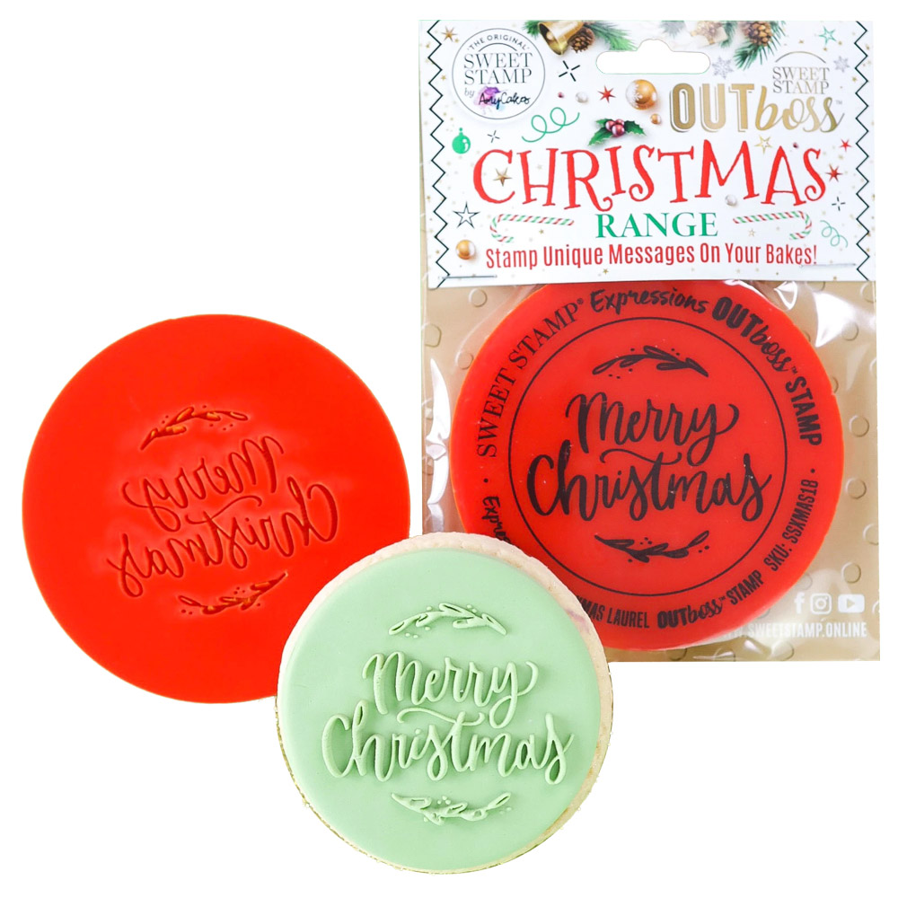 Sweet Stamp Merry Christmas Laurel Frame Outboss Stamp