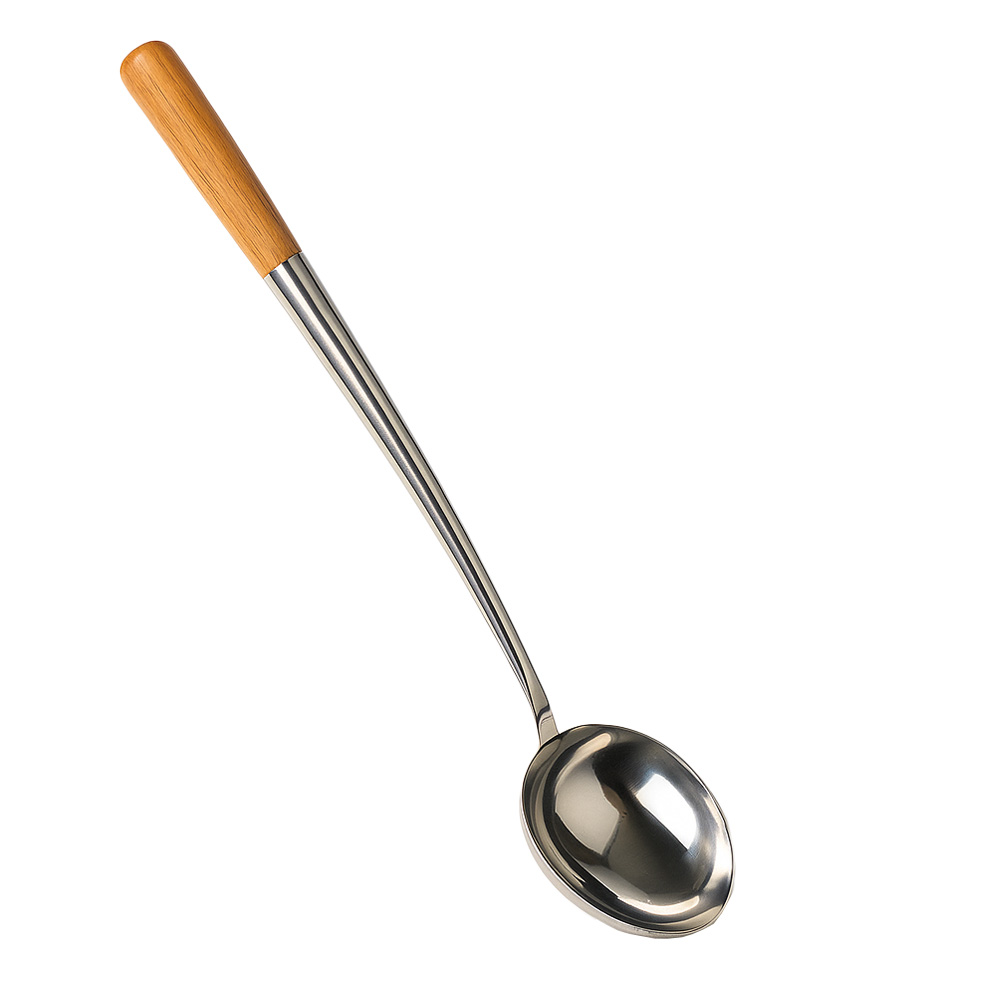 Thunder Group Stainless Steel Chinese Ladle with Wood Handle, 8 oz.