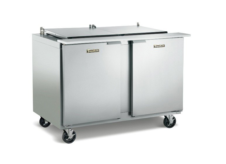 Traulsen UST7218-LL-SB 72" 18 Pan Sandwich / Salad Prep Table with Left / Left Hinged Doors and Stainless Steel Back