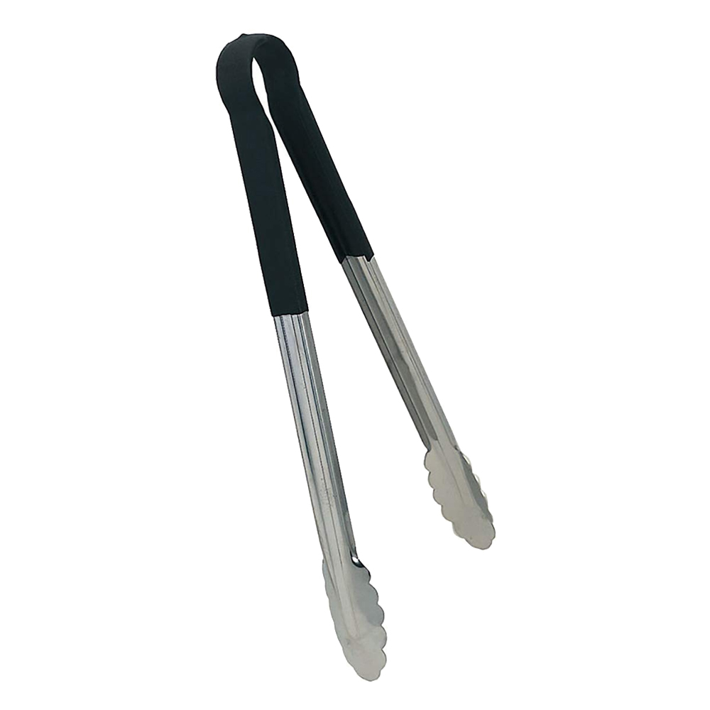 Update International Black Stainless Steel Tongs, 12" 