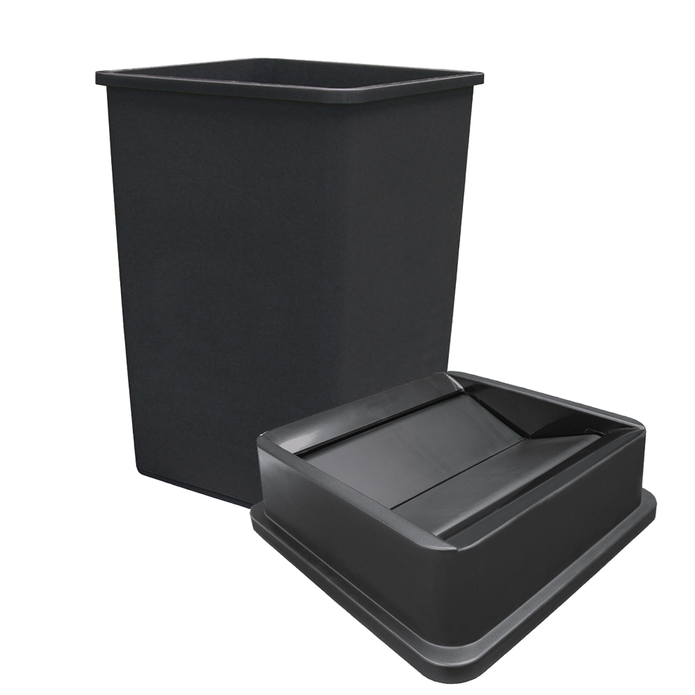 Update International TCSQ-35B Black Trash Can with Lid, 35 Gallon