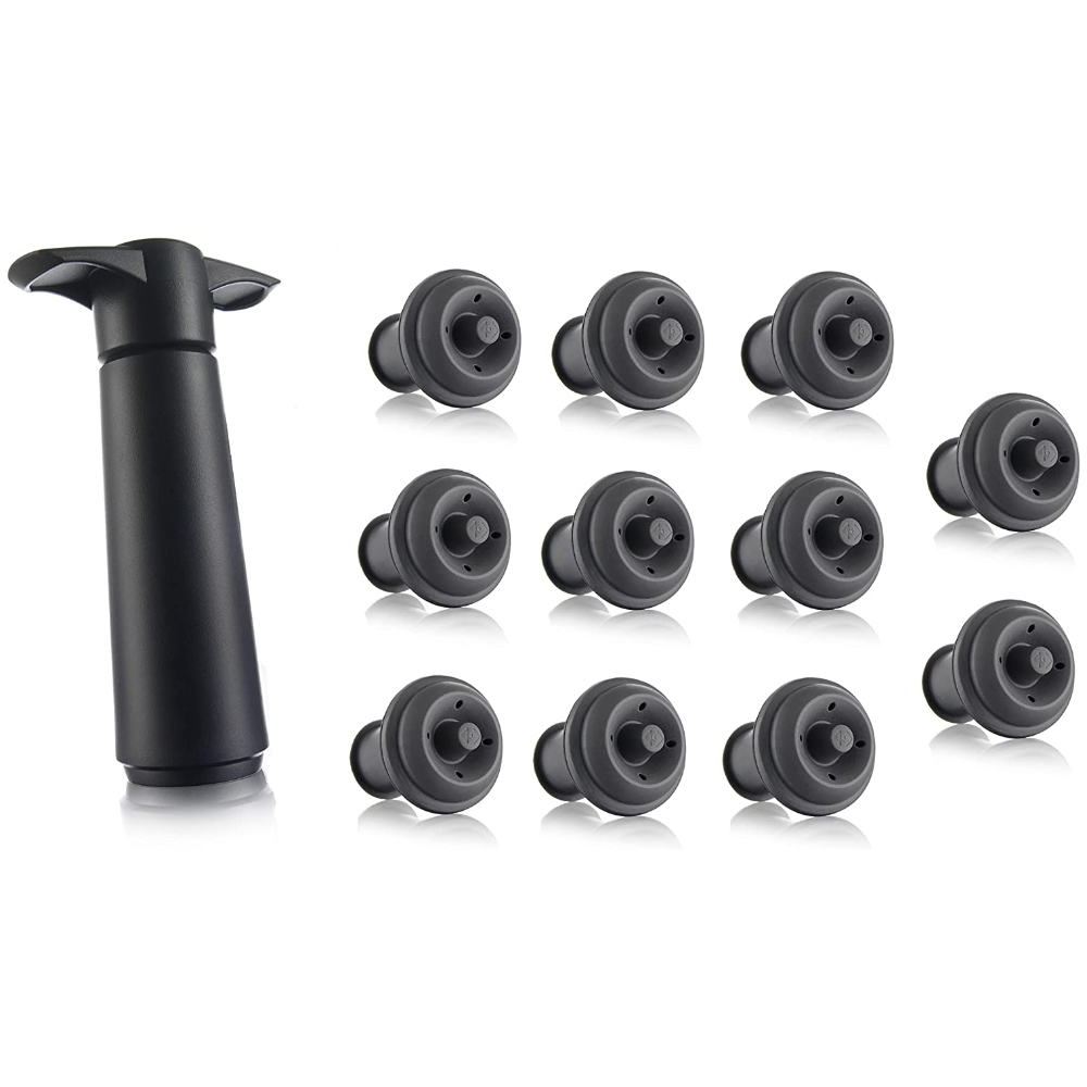 Vacuvin Black Plastic Wine Saver with 11 Stoppers