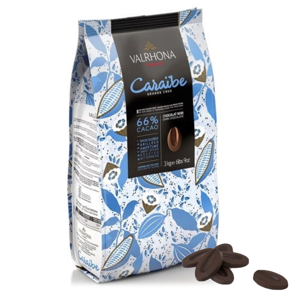 Valrhona Dark Caraibe 66% Feves, 3 Kgs.