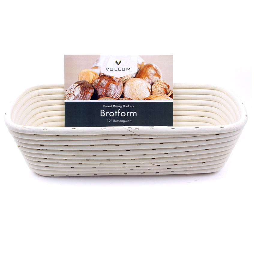 Vollum Brotform Rectangular Proofing Basket with Linen, 12" x 5 1/2" x 3-1/4" H, 2 lb