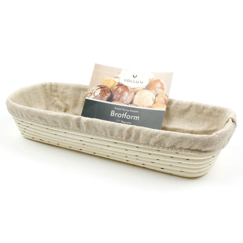 Vollum Brotform Rectangular Proofing Basket with Linen, 15" x 5 1/2", 3 lb