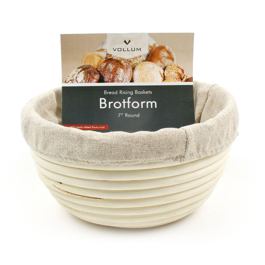 Vollum Brotform Round Proofing Basket with Linen, 7" Diameter x 3.5" High, .5 lb