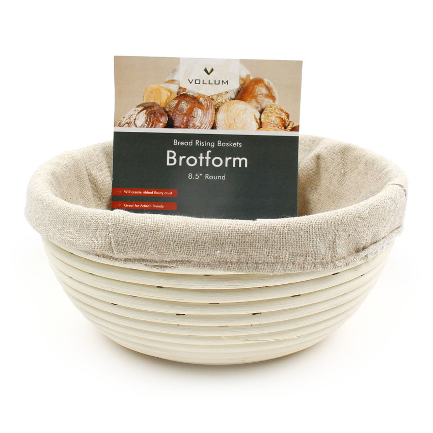 Vollum Brotform Round Proofing Basket with Linen, 8.5" x 3", 1 lb