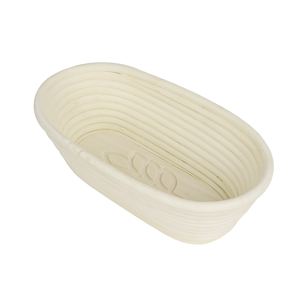 Vollum Oblong Brotform Proofing Basket with Leaf Design, 10" x 5-1/2" x 3-1/2"