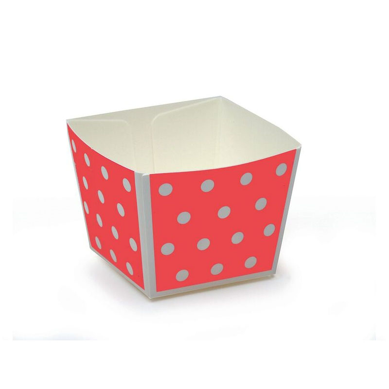 Welcome Home Brands Modern Cube Paper Baking Cup, Coral with White Dots, 1.6" x 1.6" x 1.6" High, Pack of 50
