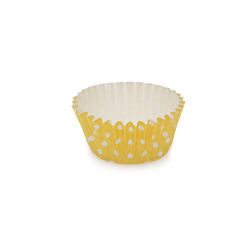 Welcome Home Brands Polka Dot Yellow Ruffled Cupcake Cup, 2" Dia. x 1.2" High, Case of 1800