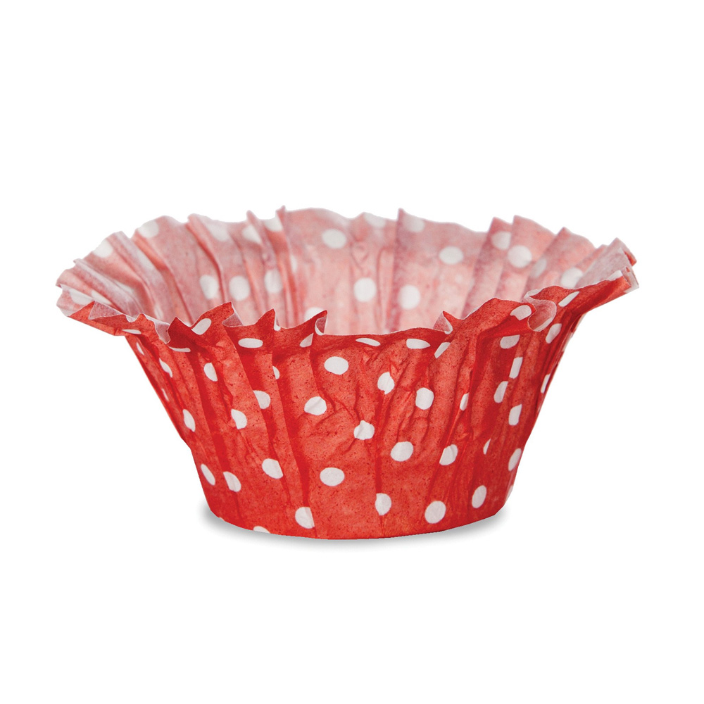 Welcome Home Brands White Dot Red Background Muffin Basket, 2"Dia. x 1.85" H, Pack of 100