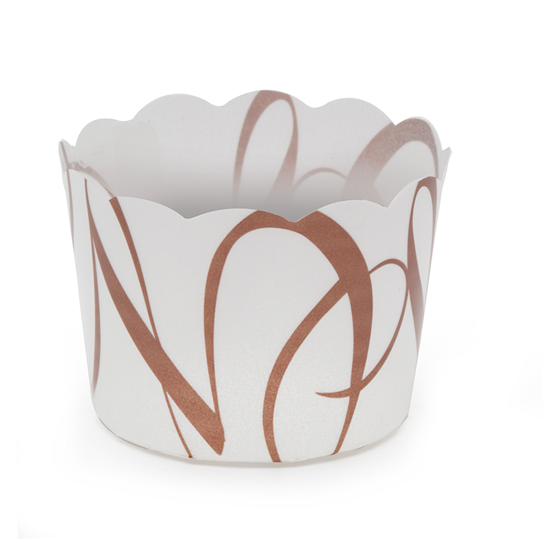 Welcome Home Brands White with Brown Print Disposable Plastic Baking Cup, 1.7" Dia. x 1.4" High, Case of 500