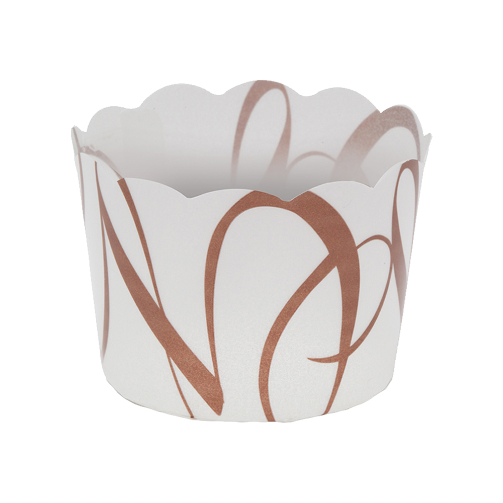 Welcome Home Brands White with Brown Print Disposable Plastic Baking Cup, Dia. x High, Pack of 100