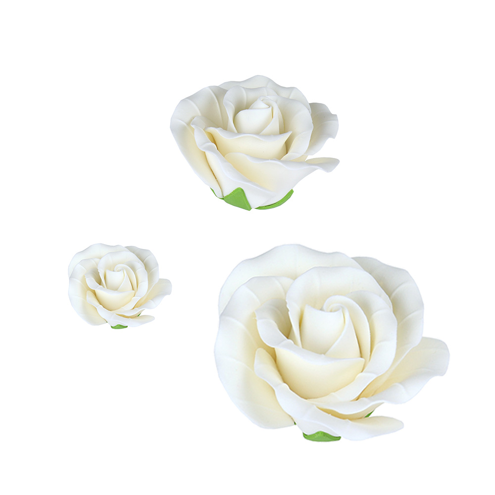 White Garden Roses Gumpaste Flowers - Set of 6