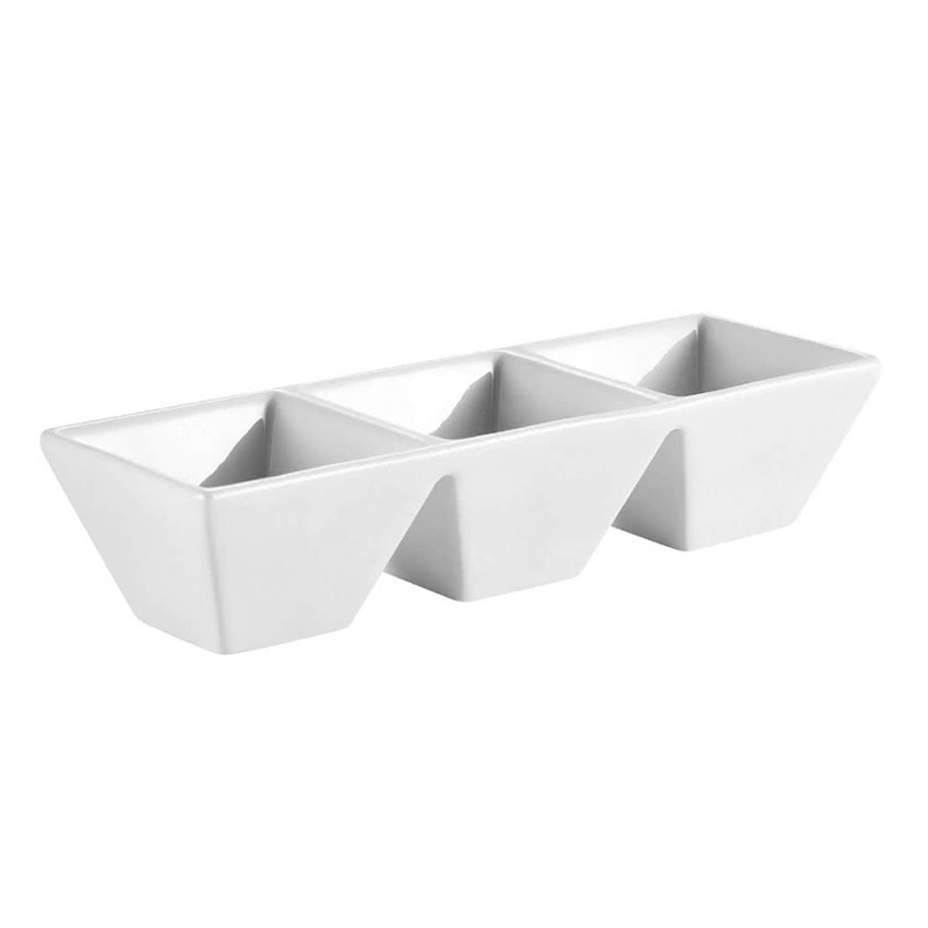 White Porcelain Rectangular 3-Compartment Tray, 7" X 2-1/2" 