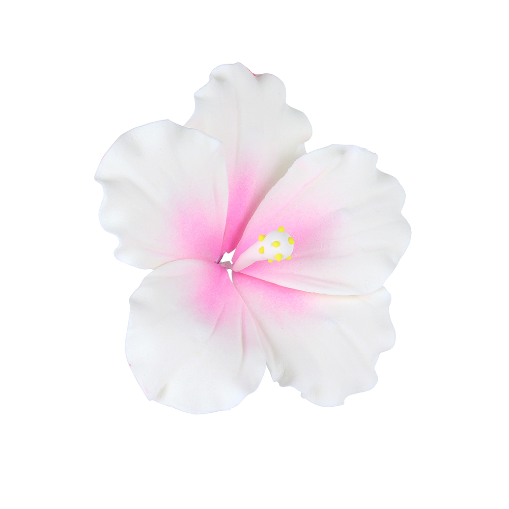 White with Pink Spray Hibiscus Gumpaste Flowers - Set of 3