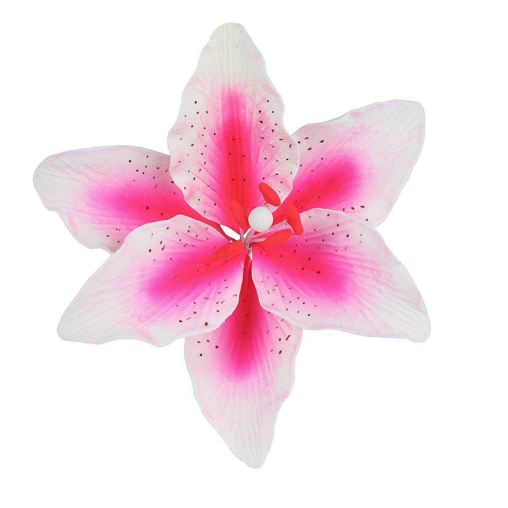 White with Pink Spray Stargazer Lily Gumpaste Flowers - Set of 3