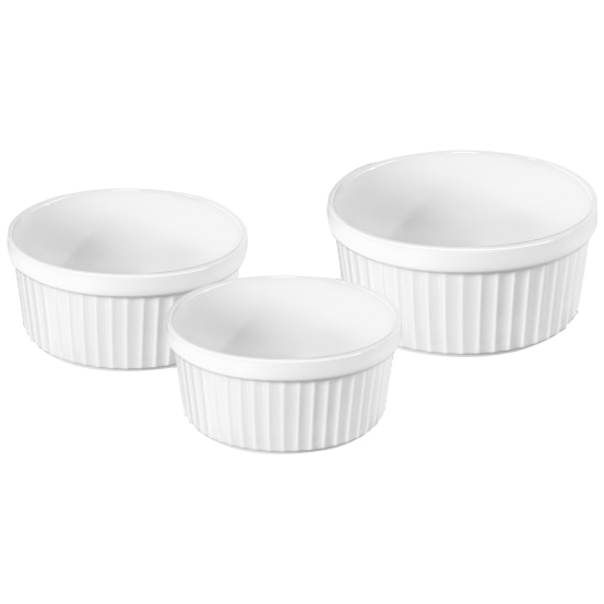 Wilmax WL-996122/3C Fine Porcelain 3-Pc Ramekin Set - 3.5" x 1.5"H, 4" x 2"H and 4.5" x 2''H