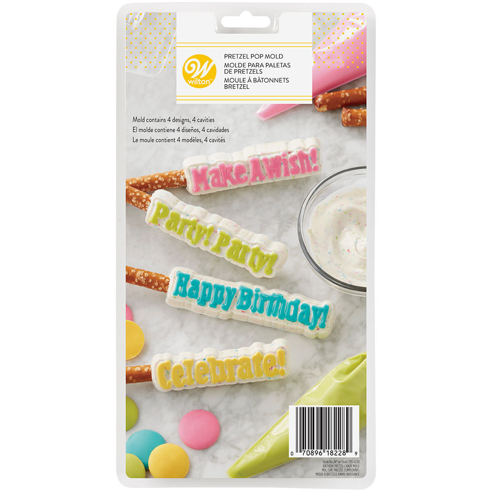 Wilton Birthday Pretzel Rod Mold Flexible Plastic Chocolate Molds