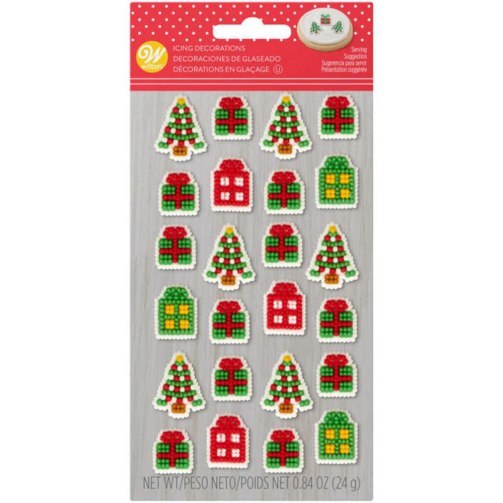 Wilton Christmas Tree and Presents Icing Decorations, Pack of 24