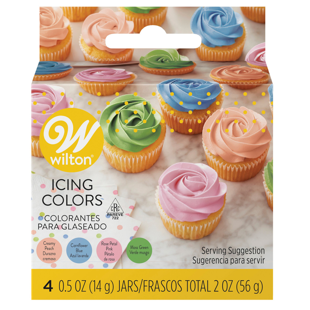 Wilton Food Color Icing Pastel Icing Colors. Four 1/2 oz. Jars Gel