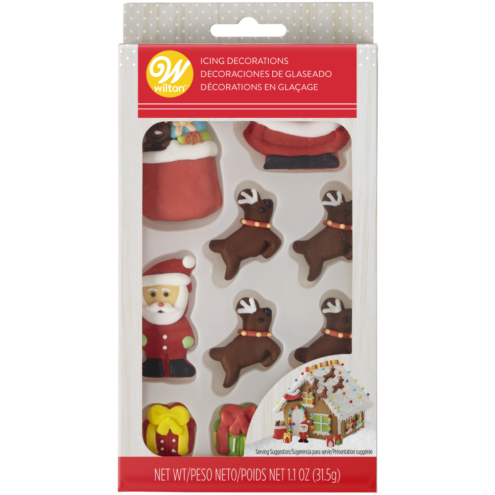 Wilton Gingerbread House Santa's Sleigh and Reindeer Icing Decorations, Pack of 10
