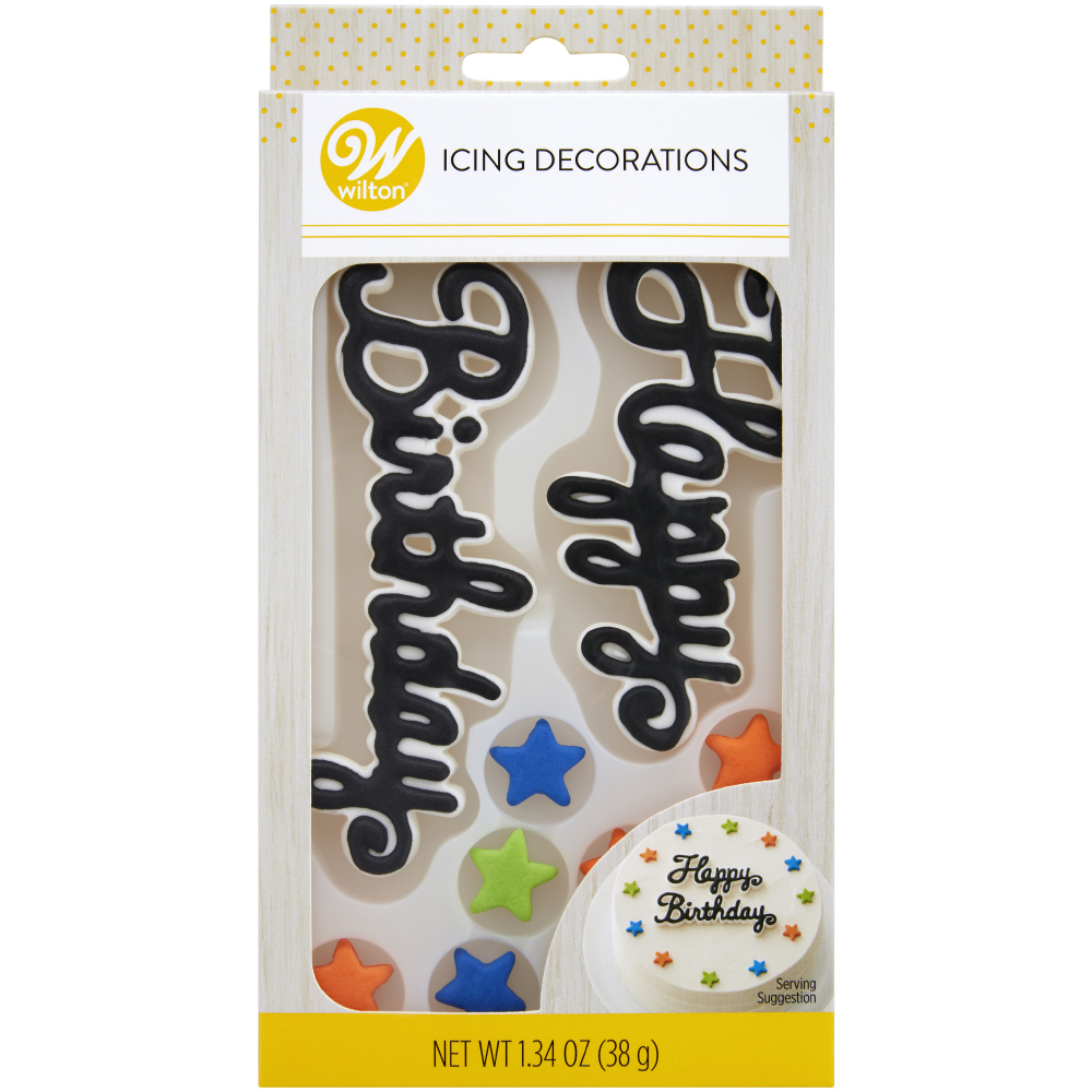 Wilton Happy Birthday  Cake Topper, Royal Icing Decorations, Pack of 15