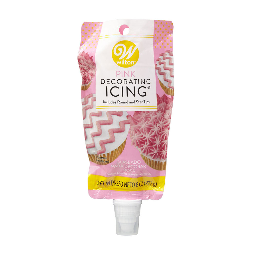 Wilton Pink Decorating Icing Pouch with Round & Star Tips, 8 Oz 