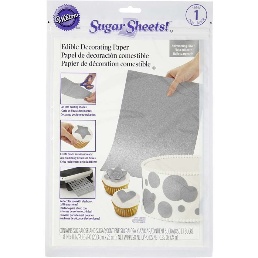Wilton Sugar Sheet Silver Shimmer Edible Dessert Decorating Sugars