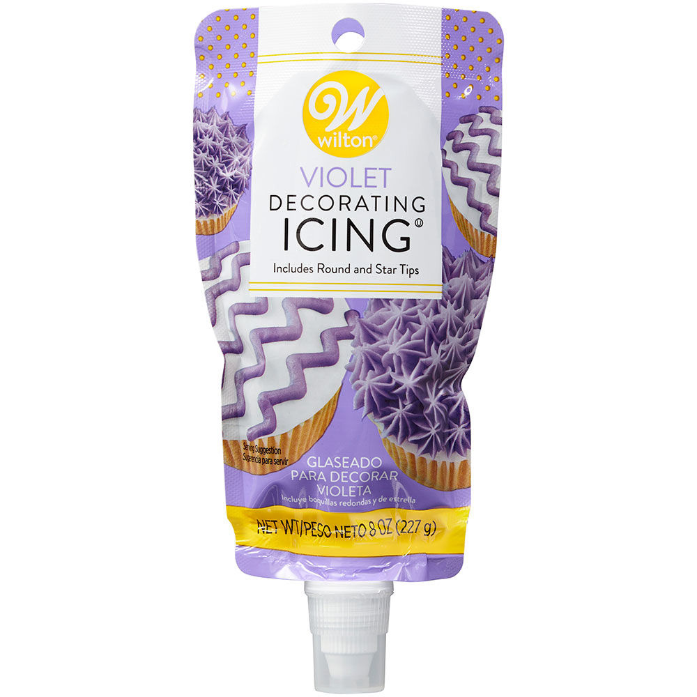 Wilton Violet Decorating Icing Pouch with Round & Star Tips, 8 Oz 