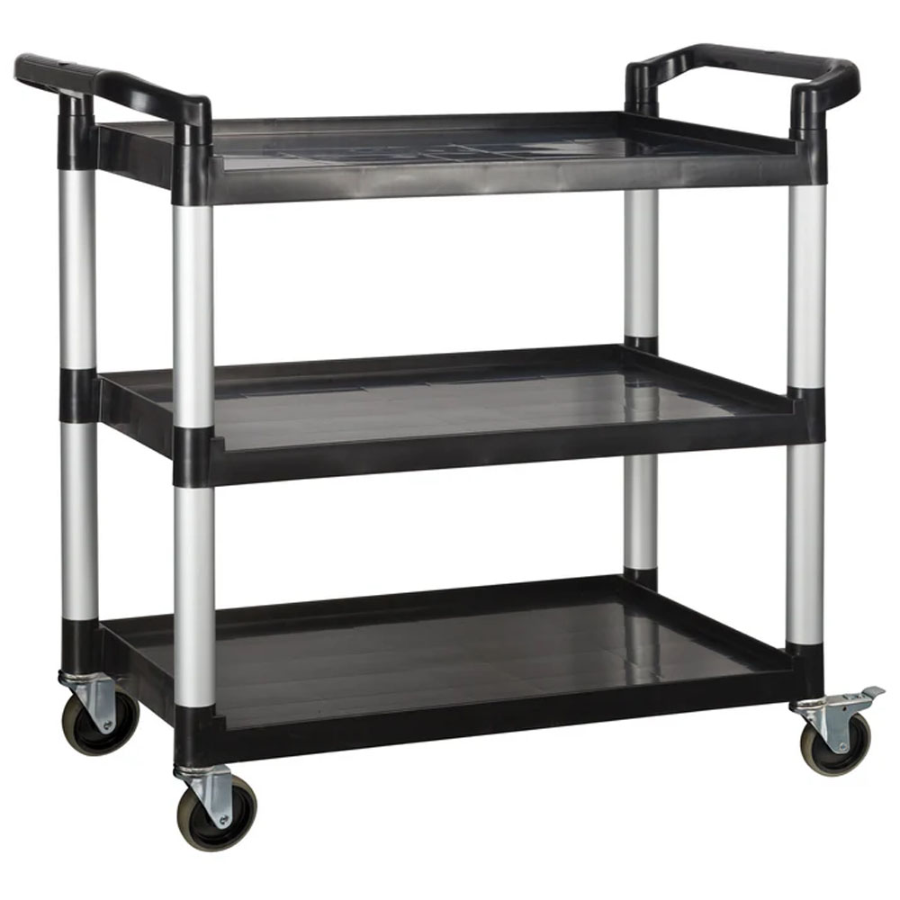 Winco 3 Tier Black Utility Cart with Brakes