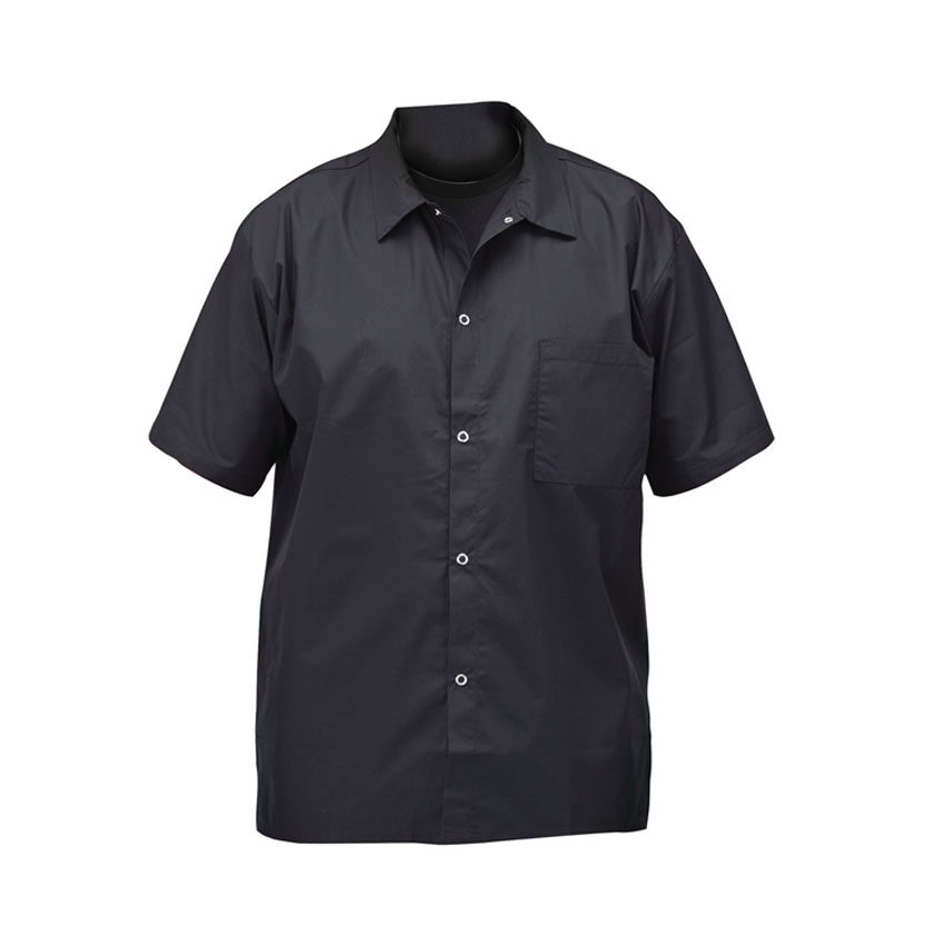 Winco Black Short Sleeve Chef Shirt - Large