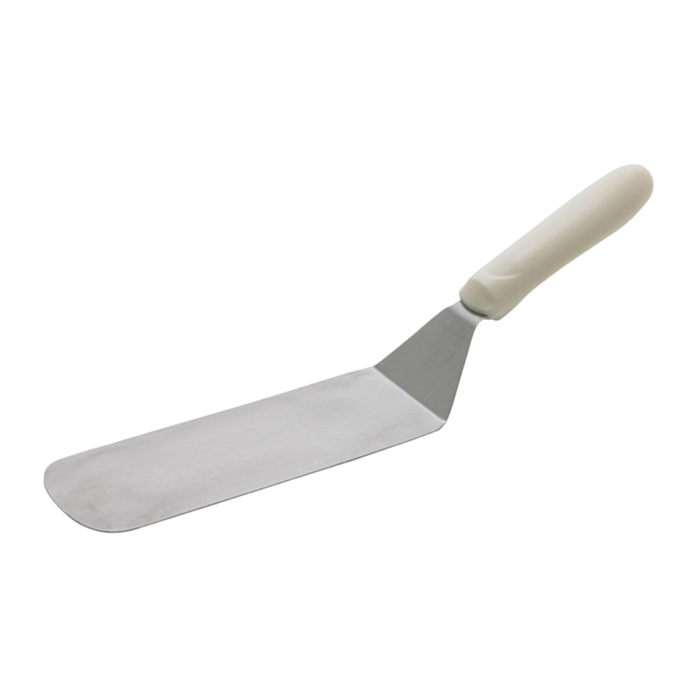 Winco Flexible Offset Turner with White Handle, 8-1/4" x 2-7/8" Blade