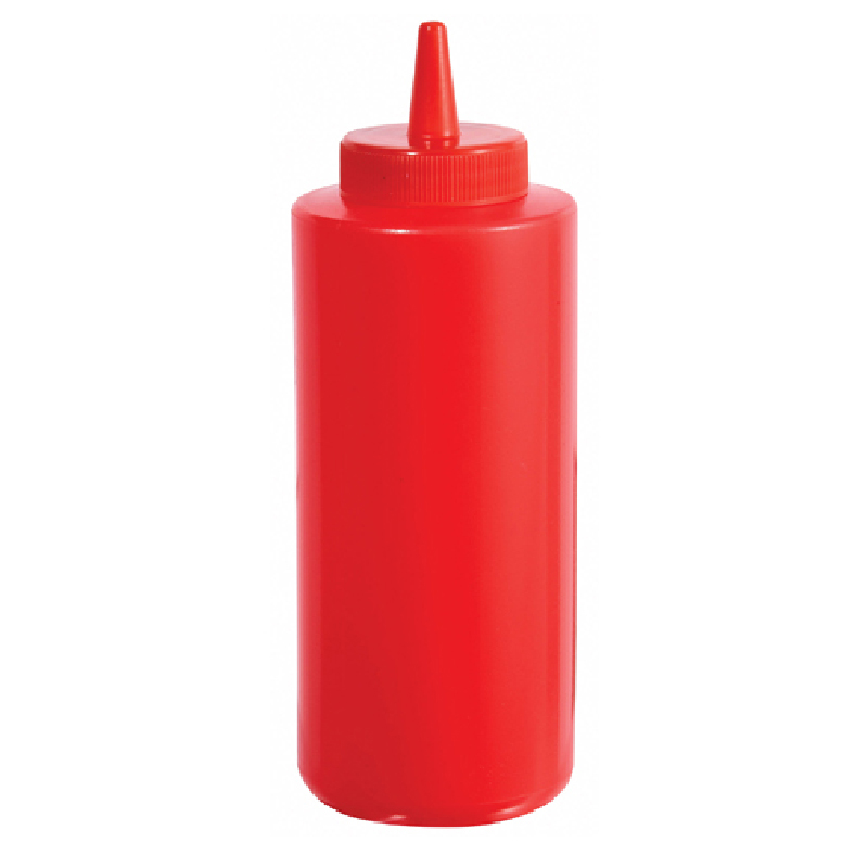 Winco Food Service Plastic Squeeze Bottle, Red - 12 oz