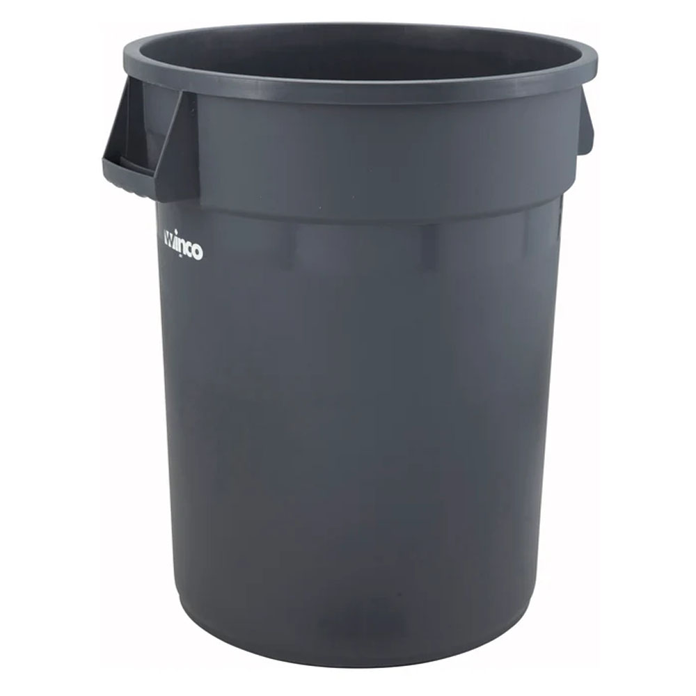 Winco Heavy Duty Gray Round Trash Can, 44 Gallon